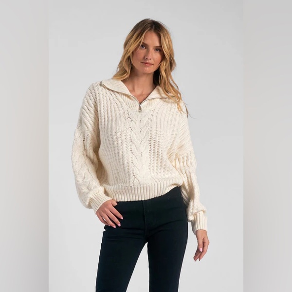 Elan Everest Sweater with  a zipper collar and made in our cozy, soft knit